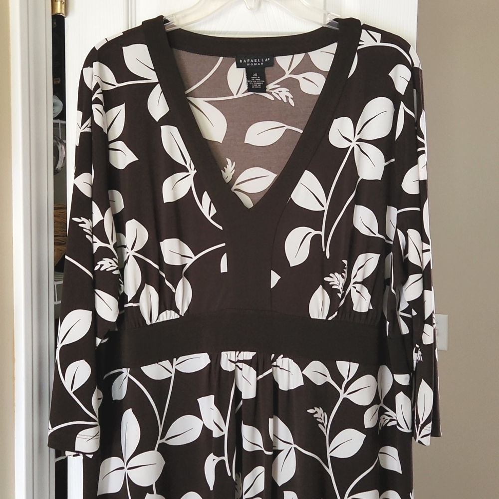 Rafaella Brown and White Floral Midi Dress